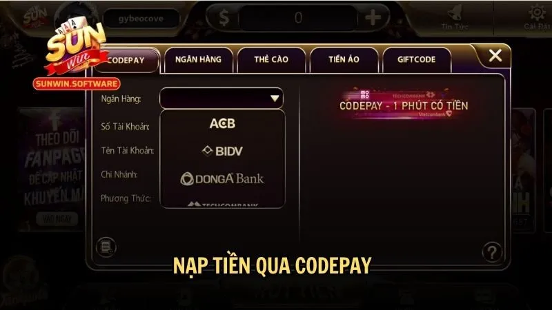 nap tien sunwin 2 Nạp tiền qua Codepay
